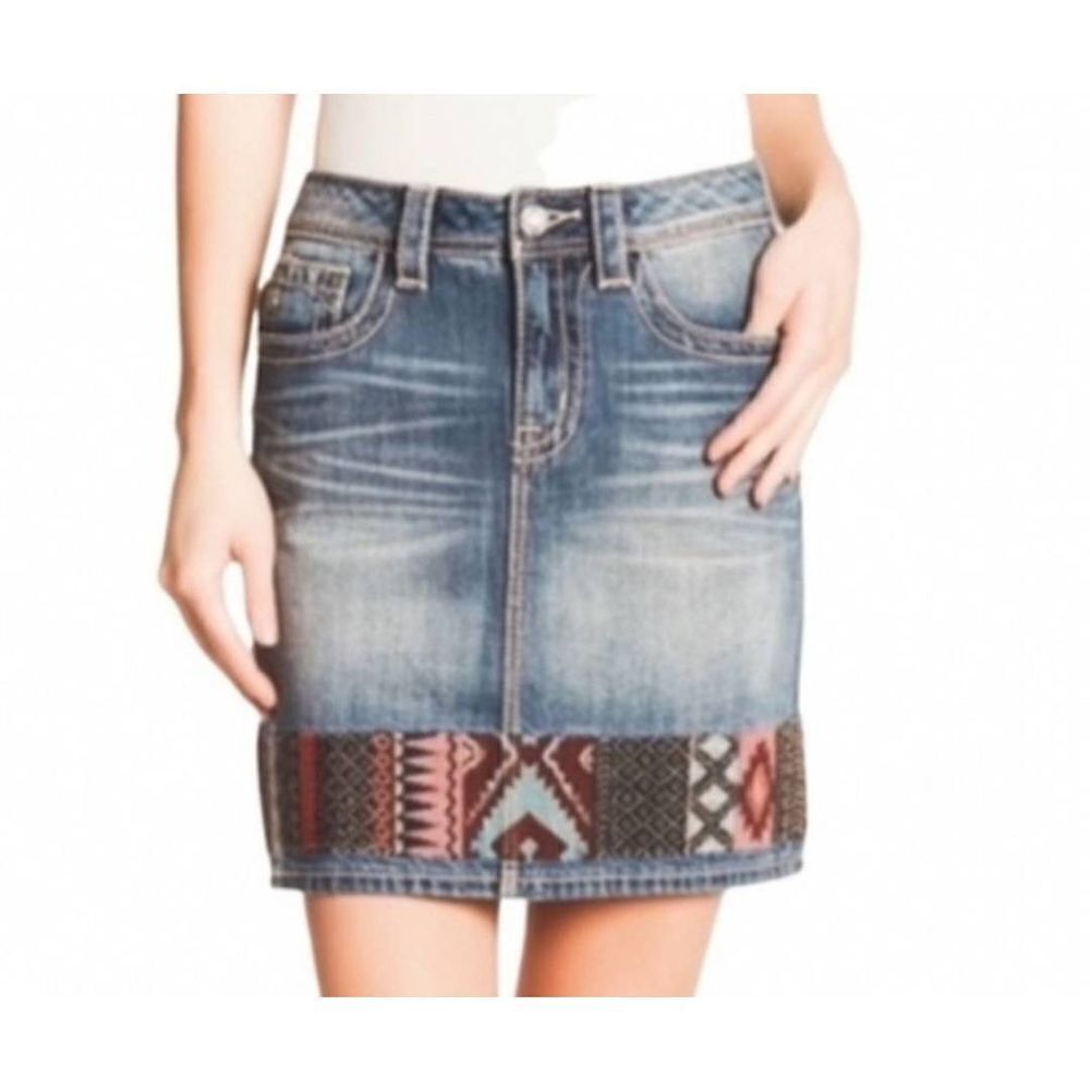 Miss Me Denim High Rise Mini Skirt with Embroidered Trim Sz 30